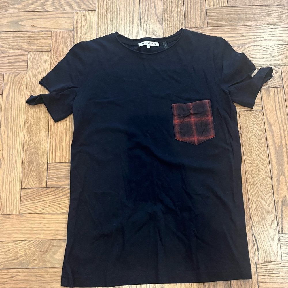 Helmut Lang Black Tee with Red Pocket